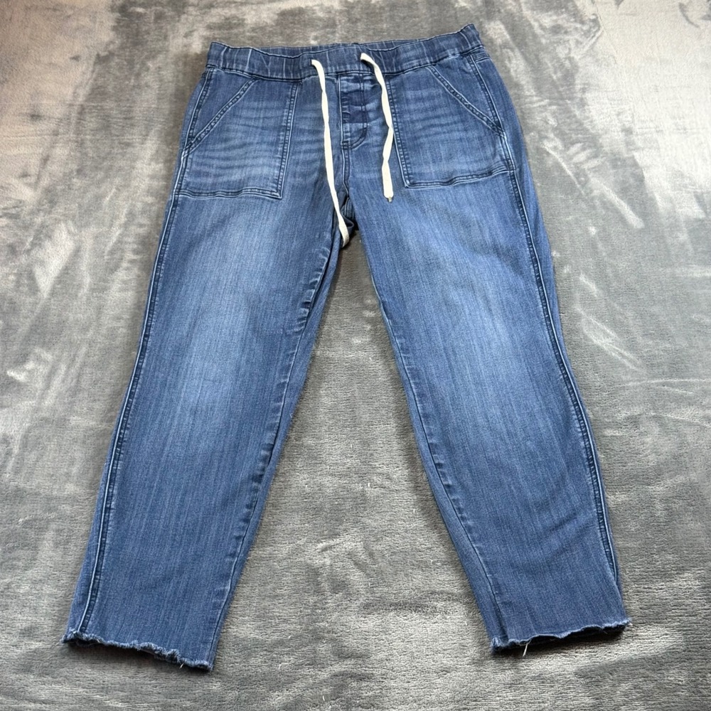 Judy Blue Denim Joggers Medium Wash Raw Hem Drawstring Jeans Size 11/30